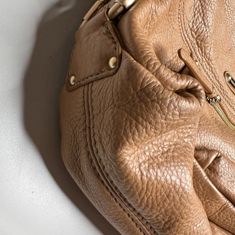 Michael Kors Austin Pebbled Leather Shoulder Tote Bag Brown Slouchy Hobo